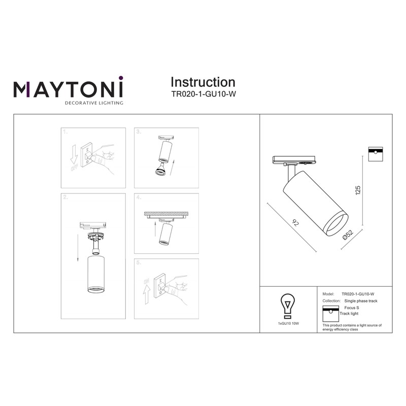 Maytoni Modern Spotlight for Single-Phase Track System UNITY Focus S