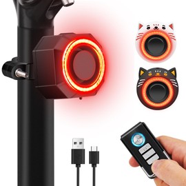 Remote Bike Tail Light with Alarm, NineLeaf Smart Bike Brake Light with Kitty Tail Light Cover, Bike Back Light Red Rechargeable, Auto ON/Off,110dB Loud Antitheft Alarm,IP65 Waterproof Rear Bike Light