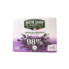 Maître Savon de Marseille - Provence Soap Lavender - Extra Mild - 2 x 100 g - 99% Natural Ingredients - Hands & Body