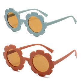 Round Flower Baby Sunglasses Glasses Kids Baby Girl Sunglasses One Size Girl's Sunglasses sunglasses kids 2 Pcs for Boys Girls Beach Parties Children's Photo Props Outdoor Activities (Orange-red Blue）
