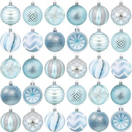 30pcs Christmas Baubles,Delightful 60mm Shatterproof Baubles Ball Ornaments,10 Styles Christmas Ball Ornaments for Christmas Tree Decoration (Blue)
