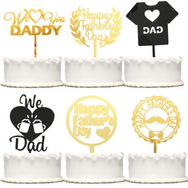 6 decoraciones doradas para tartas con texto en inglés «We Love Daddy» para decoración de tartas de cumpleaños de papá para fiesta de cumpleaños del padre, día del padre, decoración de cumpleaños de papá