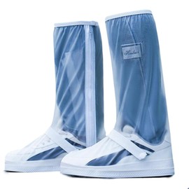 GUDECIUS Waterproof Shoe Covers Reusable Foldable Rain Protectors Waterproof Overshoes with Reflector Mens Womens Water Slip Resistant Reusable for Outdoor Sports Hiking Camping Cycling (L,White)