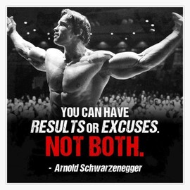 Arnold Schwarzenegger -"You can have results or excuses. Not both". Sticker Bumper Sticker Vinyl Decal 5"