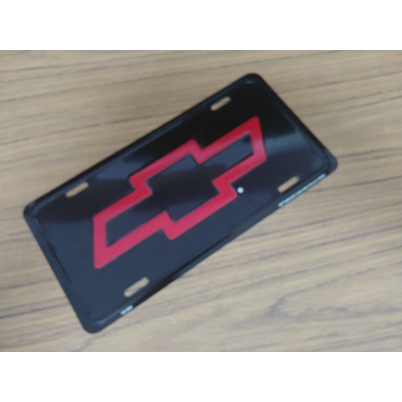 Vintage Chevy License Plate Red Bowtie Bow-Tie Embossed Auto Tag