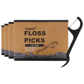 Palillos de hilo dental natural, 200 unidades, sin BPA, veganos, sostenibles, ecológicos, naturales, de Isshah (carbón)
