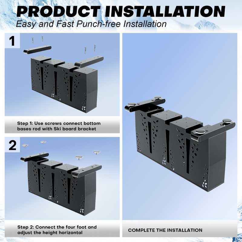 Ski Storage Rack for Garage, 4 Pair Heavy Duty Steel