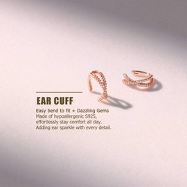 KRFY 2Pcs Adjustable Ear Cuff S925 Sterling Silver Ear Cuffs Non Piercing Cuff Earrings for Women Rose Gold 5A Cubic Zirconia Clip On Cartilage Helix Conch Fake Earrings Hypoallergenic