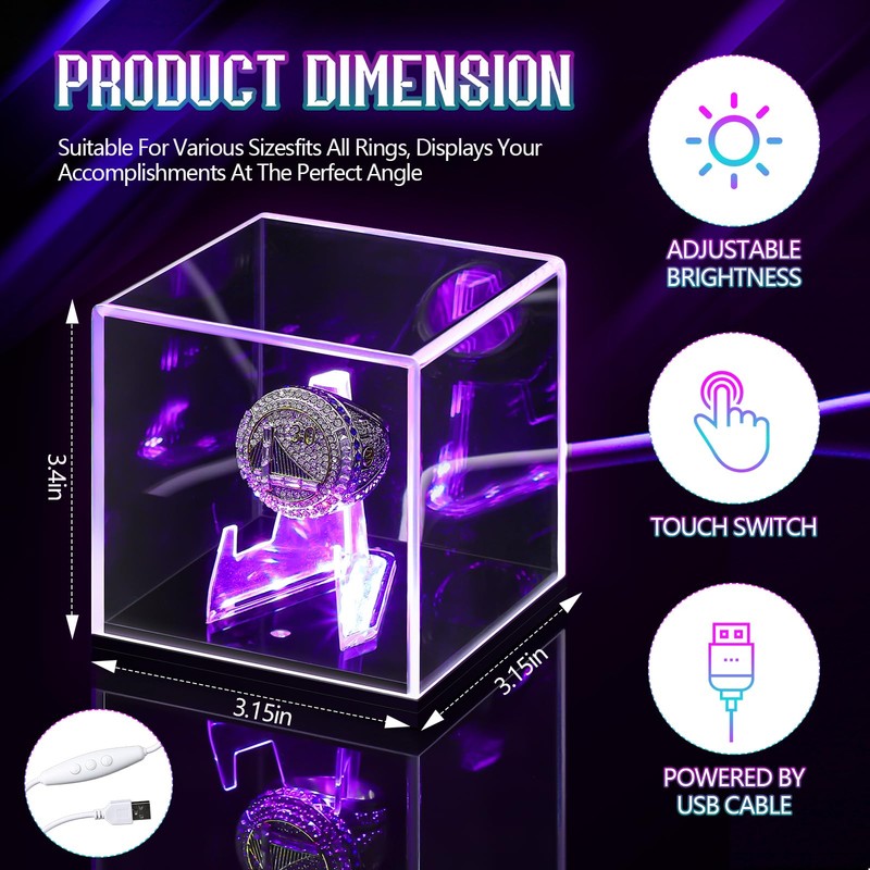 Colingmill Acrylic Championship Ring Display Case with LED Light 7