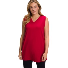 Ulla Popken Women's V-Neck Relaxed Sleeveless Cotton T-Shirt, poppy