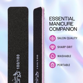 10pcs - PANA Jumbo Double-Sided Emery Nail File for Manicure, Pedicure, Natural, and Acrylic Nails - Black (Grit 180/180)