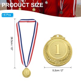 PATIKIL 2 Inch Award Medals, 6 Pack Gold Medal Winner Award Prizes Frosted with Neck Ribbon for Adults, Sports Day, Games, Sports Competition