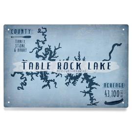 Lantern Press 6x9 Inch Metal Sign, Table Rock Lake, Lake Essentials, Shape, Acreage and County