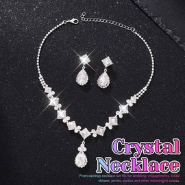 EARENT Rhienestone Wedding Jewelry Sets Silver Diamond Bridal Necklace and Earring Set for Women and Brides
