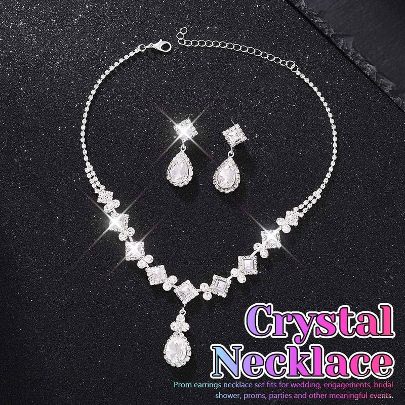 EARENT Rhienestone Wedding Jewelry Sets Silver Diamond Bridal Necklace and