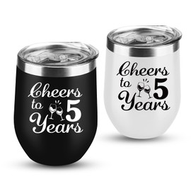 5th Anniversary Wedding Gifts for Couple Wife Husband Gifts for Wooden wedding Five Years Anniversary Decorations 5 Years Marriage Gifts for Couple 2 Pack Wine Tumbler 12 OZ