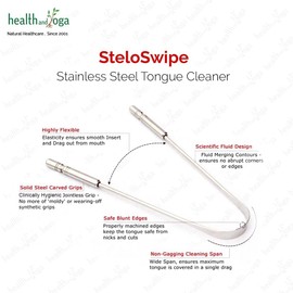 HealthAndYoga(TM) - Rascador limpiador de lengua, paquete de sellado higiénico, acero inoxidable de grado quirúrgico, agarre no sintético, limpiador de cepillo de lengua esterilizable (con bolsa de almacenamiento orgánica)