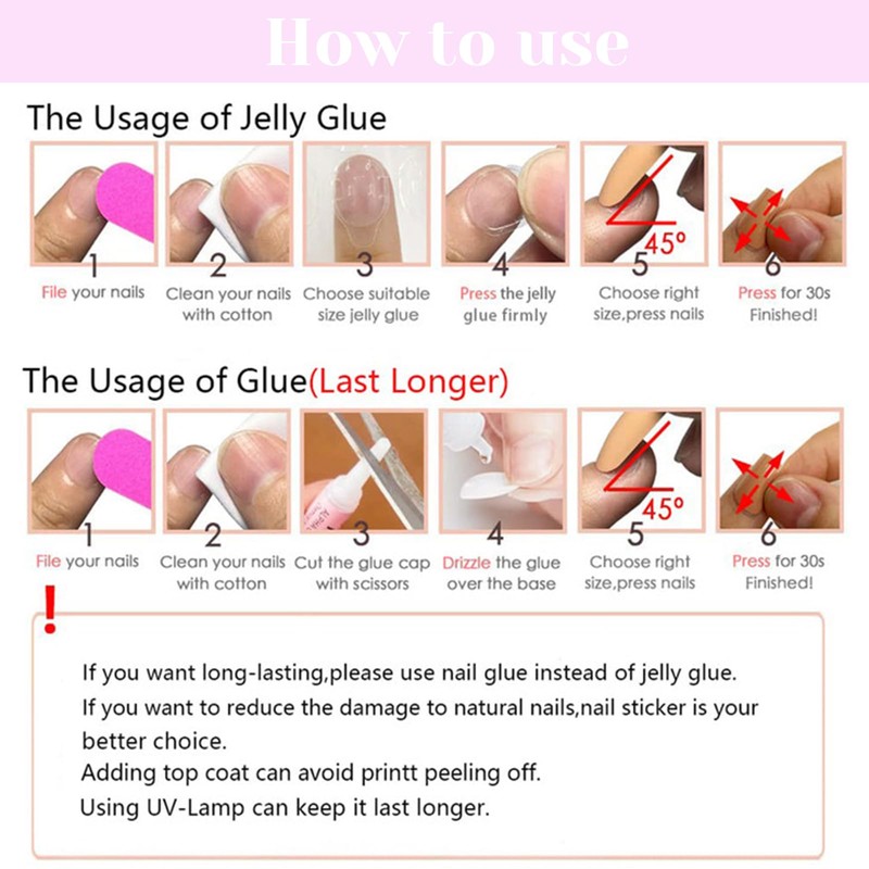 Hebterrka 24 Pieces Press On Nails Fake Nails Short Square