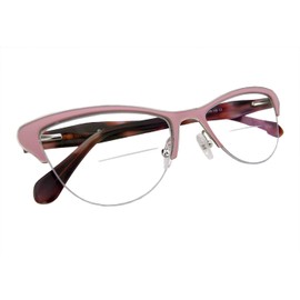 Circleperson women cat eye Reading glasses spring hinges half-rimless Middle size (Pink+Lined Bifocal lens(Top Plano), 1.5)