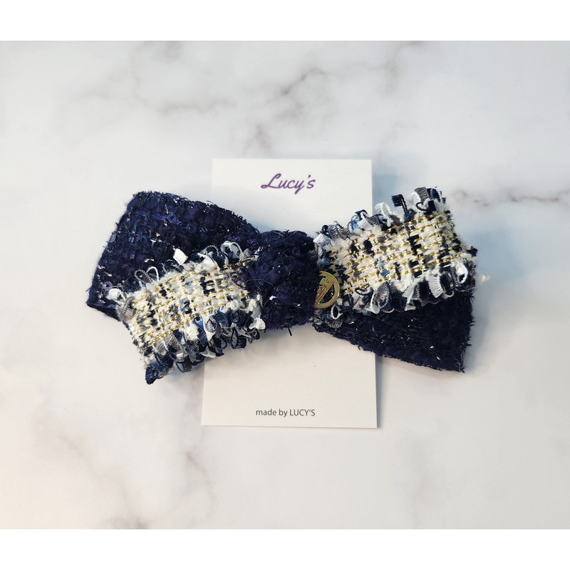 Burnaby Navy Sequin Tweed Hairpin 10cm / 버나비 네이비 스팽글