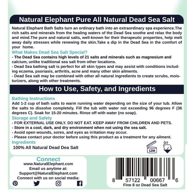 Natural Elephant Dead Sea Bath Salt | 8oz Travel Size