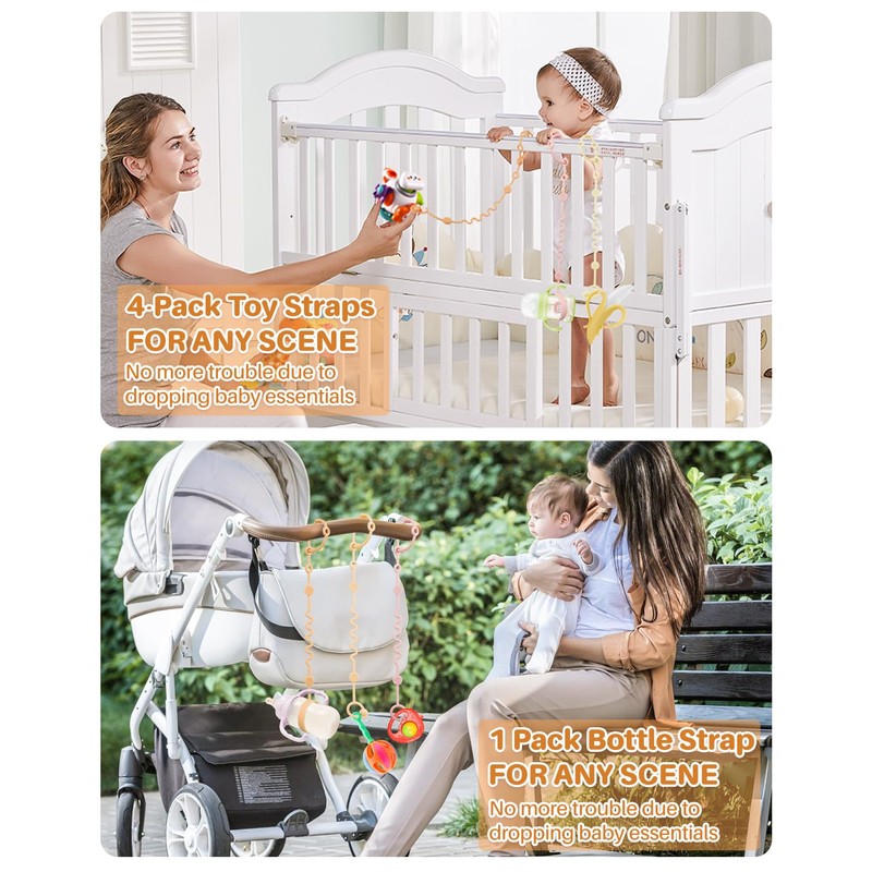 LittleHugs Toy Straps for Baby, 5pcs Adjustable Toy Holder for