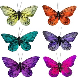 YCHTEWY-Feather Fake Butterfly for Craft Decoration Set of 12 with Wire Wedding Home Flower Pot Christmas Party Spring Home Decor Floral