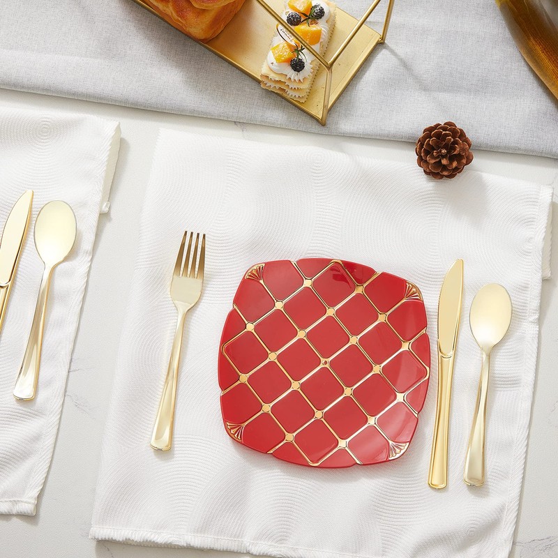 N9R 100PCS Gold Plastic Silverware - Gold Plastic Cutlery Set