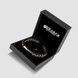 SERASAR Mens Jewellery 23cm Gold Bracelet Men Gift-Box Genuine-Leather Cowhide Braided Adjust-Able Magnetic-Clasp Multi-Layer Wrap Rope Man Mans Male Mens Band Jewelry Magnet Accessories