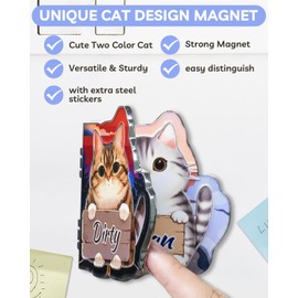 Cat Dishwasher Magnet Clean Dirty Sign, Dirty Clean Dishwasher Magnet Cute, Easy to Read Universal Anime Metal Clean Dirty Magnet for Dishwasher, Funny Magnets for Locker Kitchen Decor (Cat)