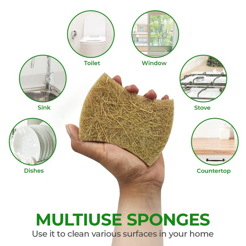 AIRNEX Natural Kitchen Sponges (12 Pack) - Biodegradable Cellulose &
