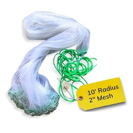 Silver Catch Cast Nets 4.5ft-10ft Radius|3/8",1/2",1" Mesh for Fishing with Chain Bottom, Salt Water Casting Fishing Net Gear, Easy Throw Nets Fishing Bait - Elite Series (10' Radius | 2" Mesh)