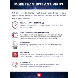 Bitdefender Total Security 2024 - 3 Devices | 1 year Subscription | PC/Mac | Activation Code by Post