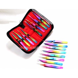 NEW PREMIUM GRADE Set of 8 Piece Stainless Steel Multi Rainbow Color Eyelash ExtensionTweezers-A+ QUALITY