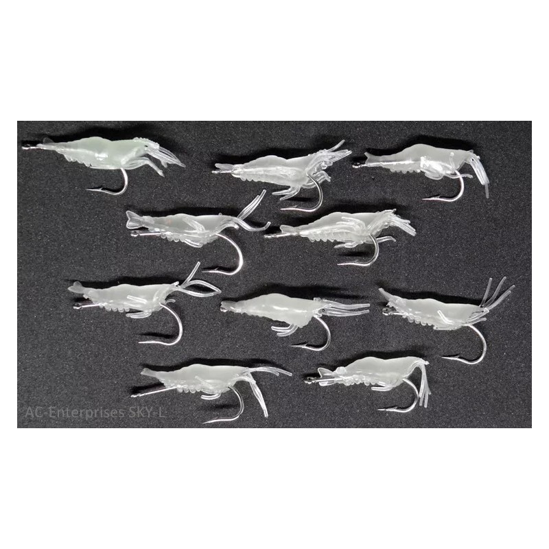 SeaSky Fishing New Luminous Shrimp/Prawn Lures with #2 Hooks (10