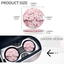 Cup Holder for Car,Pink Floral Blooming Print Ceramic Coasters Non-Slip Cup Holder Insert with Fingertip Grip, Auto Interior Accessories for Women & Men,Pack of 2, 2.56In