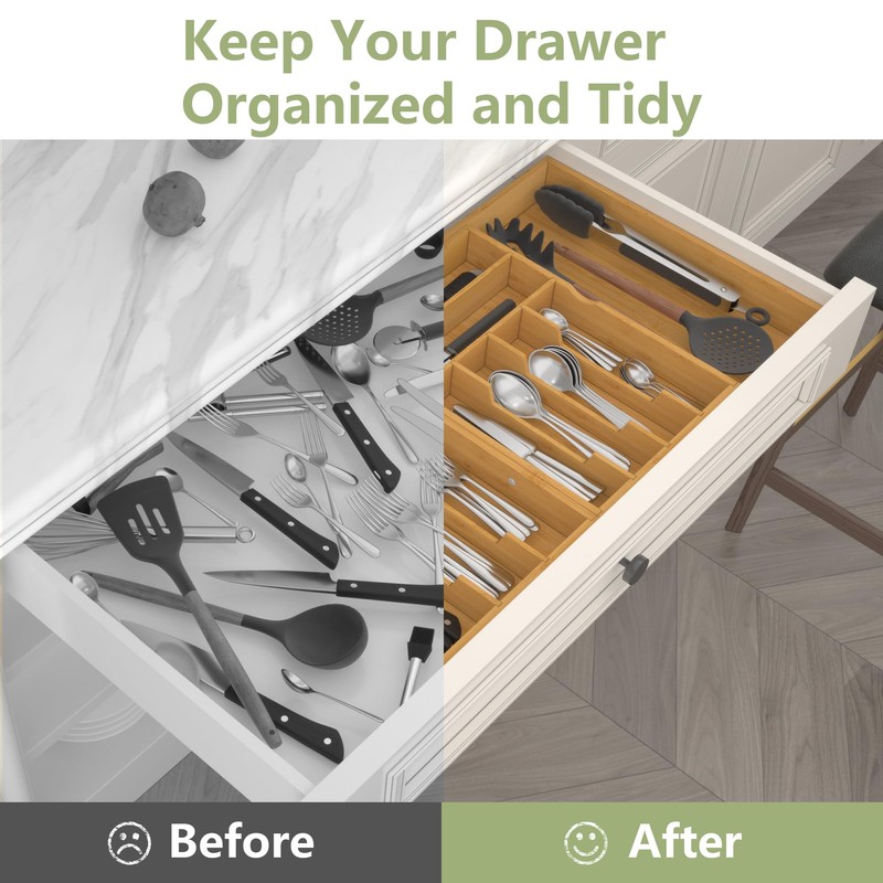 Suli Large Silverware Drawer Organizer, Adjustable Kitchen Flatware for Forks