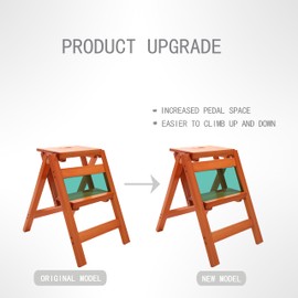 Folding Step Stool Step Ladder 3 Tier, Multi-Functional Folding Solid Wood Ladder Stool, Step Stool Household Muliti-Color Step Ladder Stool for Household and Office 330lbs (2 Tier-Honey Color)