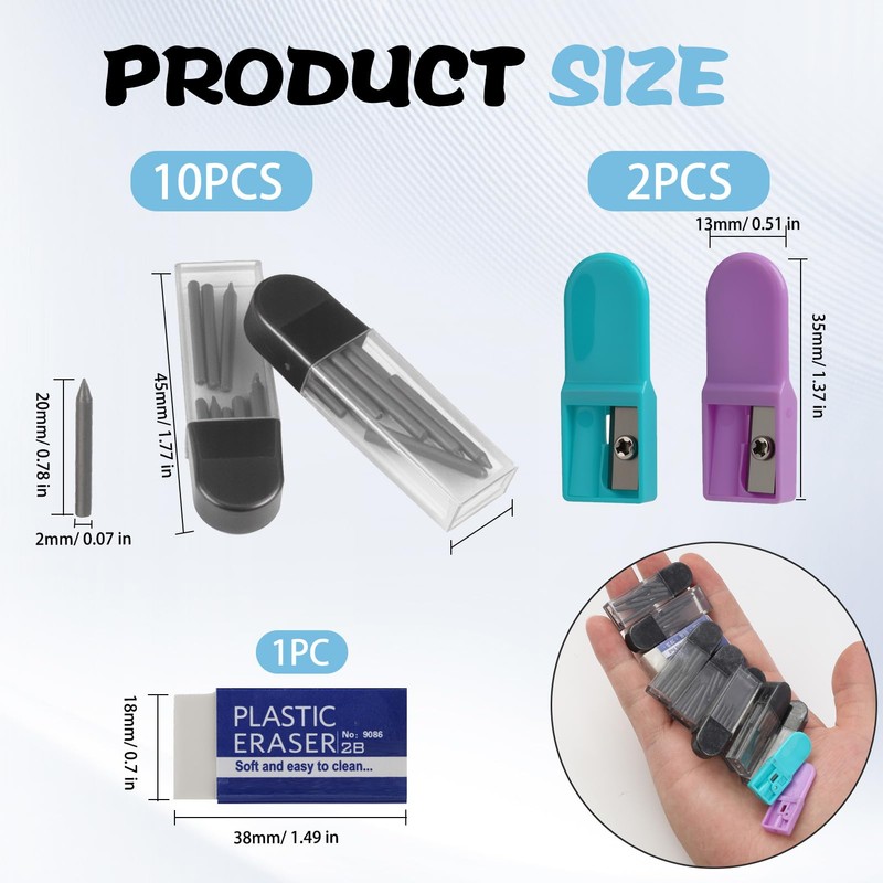 2B Compass Leads Set with Eraser and Compass Sharpener -