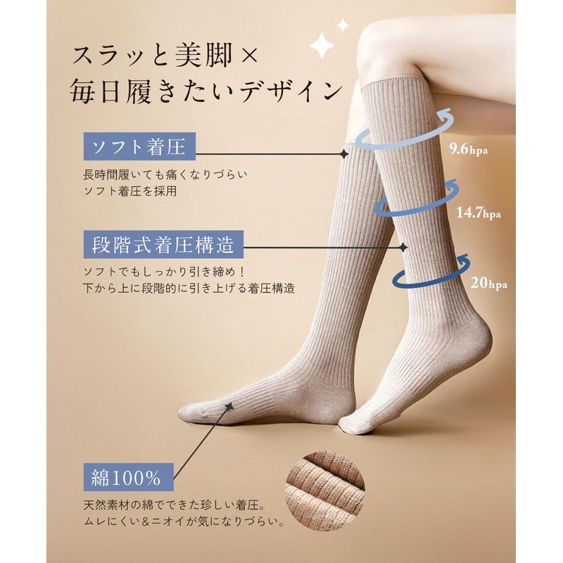 Miage Compression Socks for Beautiful Legs, 100% Cotton, 9.1 -