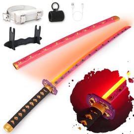 RENGENG Light Up Kokushibo Sword, 40 Inches Rechargeable Plastic Anime Replica with Belt & Stand, Original Texture Anime Sword