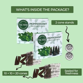 TRUMIRI Peppermint Incense Cones - Total 20 Cone Incense - Dual Pack of 10 Insence Cones - Incense Cones Scented - Cone Incense Scents - Insense Cones - Incent Cone