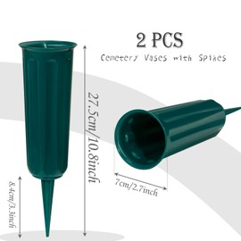 4 Packs Cemetery Vases with Spikes for Grave, Plastic Flower Holder for Cemetery, Flower Vase Grave Decorations for Cemetery Headstone Grave Side (2 Pack Green)
