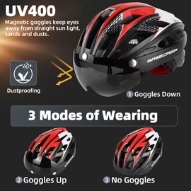 Bike Helmet, Basecamp Bicycle Helmet with Rear Light & Detachable Magnetic Goggles Lightweight Cycling Helmet Adjustable for Adult Men Women Mountain & Road (BC-069)