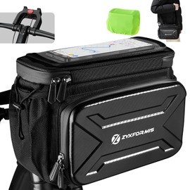 Bike Handlebar Bag with Touch Screen Phone Holder, 6L Large Water Resistant Bike Basket Front Bag with Handlebar Adapter, Reflective Bike Storage Pouch with Shoulder Strap for Bicycle and E-bike
