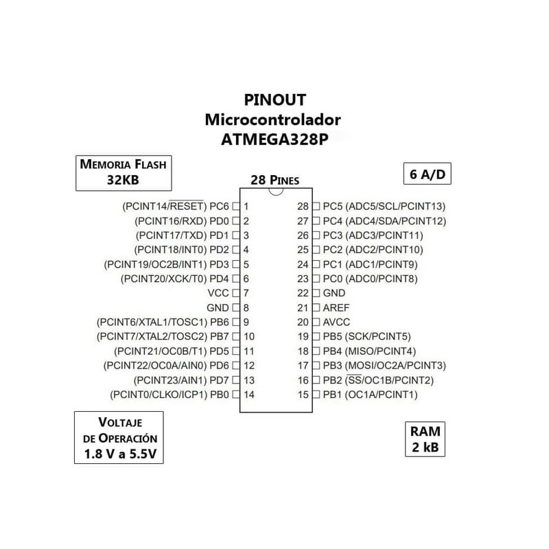 Microcontrolador ATMEGA328P-PU 8 Bits DIP-28