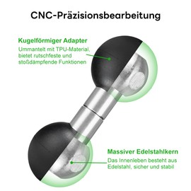 FANAUE LB-01DG Double Ball Adapter Compatible with RAM Mount B Size Double Socket Arm & Bicycle Motorcycle Phone Holder, 1 Inch Ball Head Expand the Height of Your Phone Holder