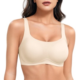 ZAAYO Women's Bra Without Underwire Full Cup Padded Bustier Seamless Push Up Square Neck Bra Strong Hold Padded Bralette T-Shirts Bra with Additional Bra Extension, White, XS