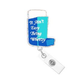 Abamilaka Funny Respiratory Therapist Badge Reel Holder It Ain't Easy Being Wheezy Lung Badge Reels Retractable for Nurses Cute Glitter Acrylic RN CNA Nursing Student Medical Badge Clip ID Card