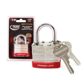 Premier Lock LAP02 Laminated Steel Padlock with Vinyl Bumper 2 Keys (1-1/2")